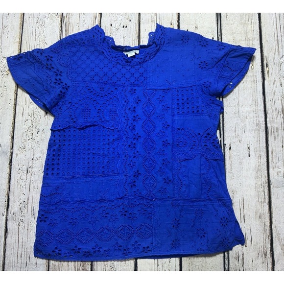 Sundance Women's Nova Dreamer Eyelet Top Bright Blue Cotton Boho Size Small - Picture 2 of 7